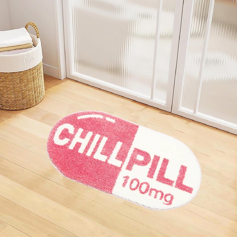UKELER Cute Chill Pill Bath Mat Pink Funny Absorbent Small Bathroom Décor Rug Non Slip Washable Accent Bathroom Rugs for Shower, Sink, Tub, Entry Way, Toilet, 27.5"×15.5" - Image 3